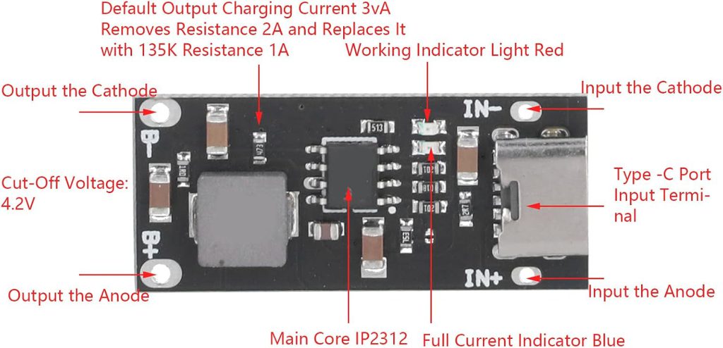 ماژول شارژر باتری لیتیومی 1 سل 3 آمپر IP2312 با ورودی Type-C4